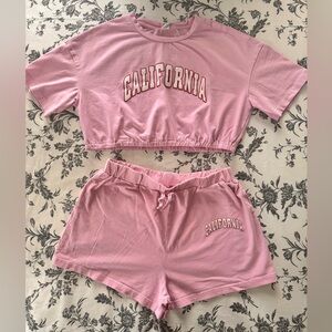 Pink California Crop Top and Shorts Set